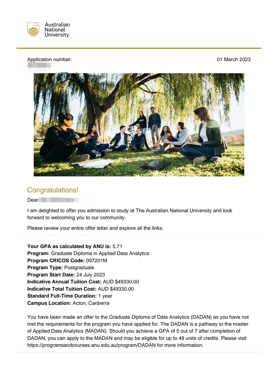 宁波诺丁汉大学申请澳洲出国留学成功案例